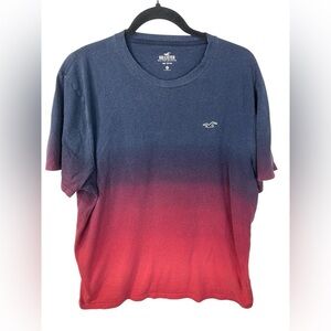 Hollister Men’s Red and Blue Ombre Crewneck T-Shirt GUC
